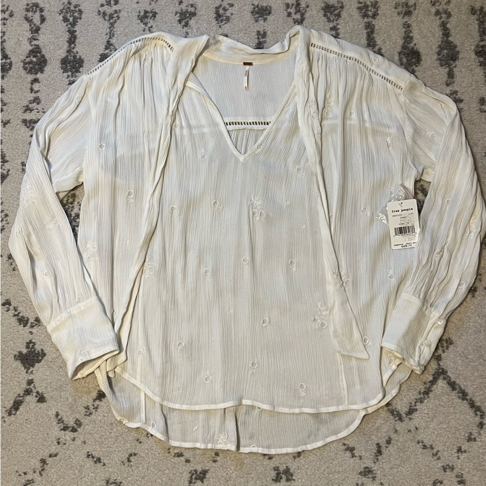 Free People NWT White Embroidered Blouse